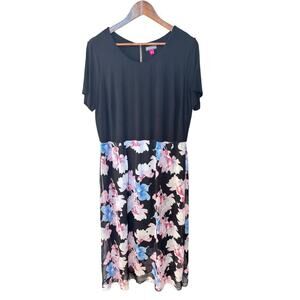 Vince Camuto Black Floral Fit &‎ Flare Dress 1X Plus Size Floral Midi